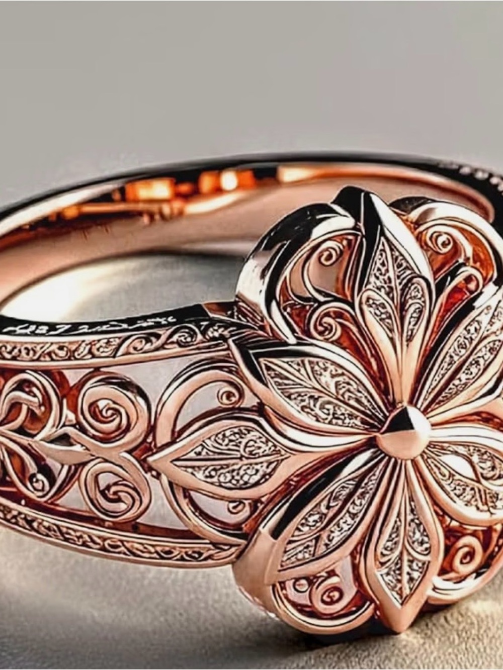 Rose Gold Floral Filigree Women's Ring - Elegant Statement